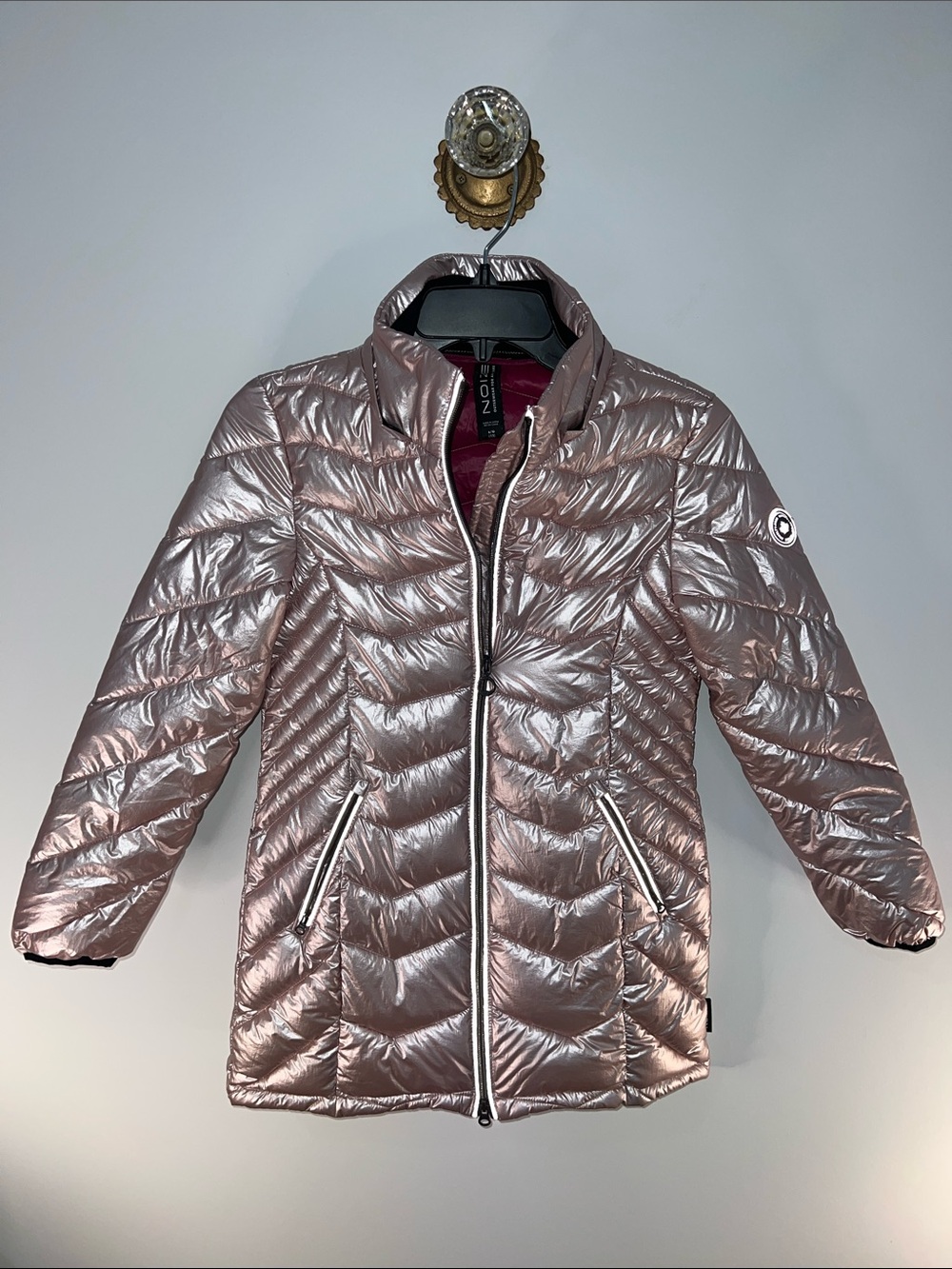 Noize Metallic Rose Pink Quilted Puffer Jacket